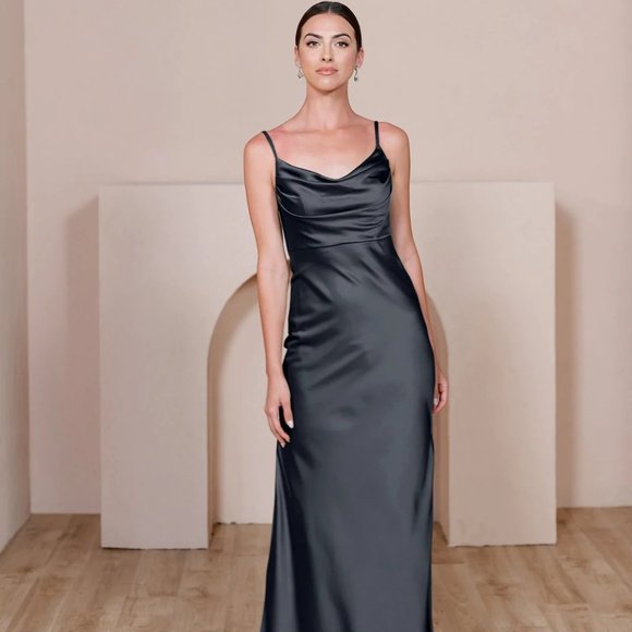 Revelry Skye black satin bridesmaid's dress NWT - Picture 2 of 9